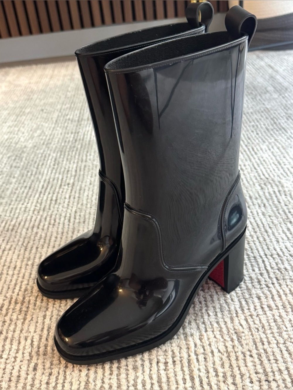 New Christian Louboutin Loubirain Platform Rain Boots Heels Black 38 Rubber - Picture 6 of 13